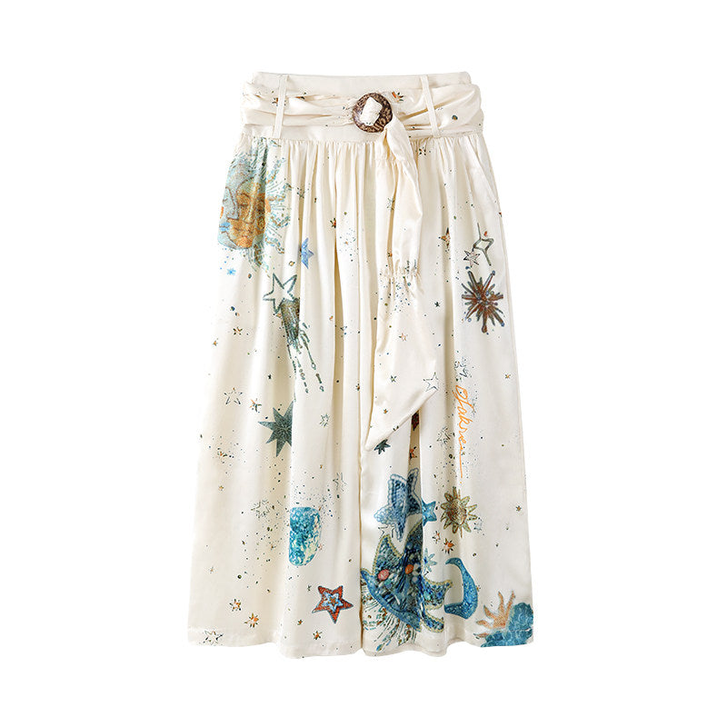 Gorgeous Polka Dot Scarf Detail A-Line Long Dress Boho Poet Blouse Printed Midi Skirt Set Maxi Dress AP6754