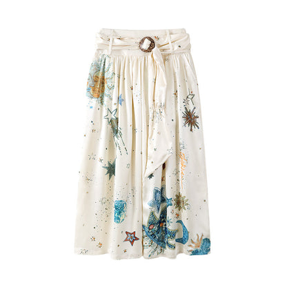 Gorgeous Polka Dot Scarf Detail A-Line Long Dress Boho Poet Blouse Printed Midi Skirt Set Maxi Dress AP6754