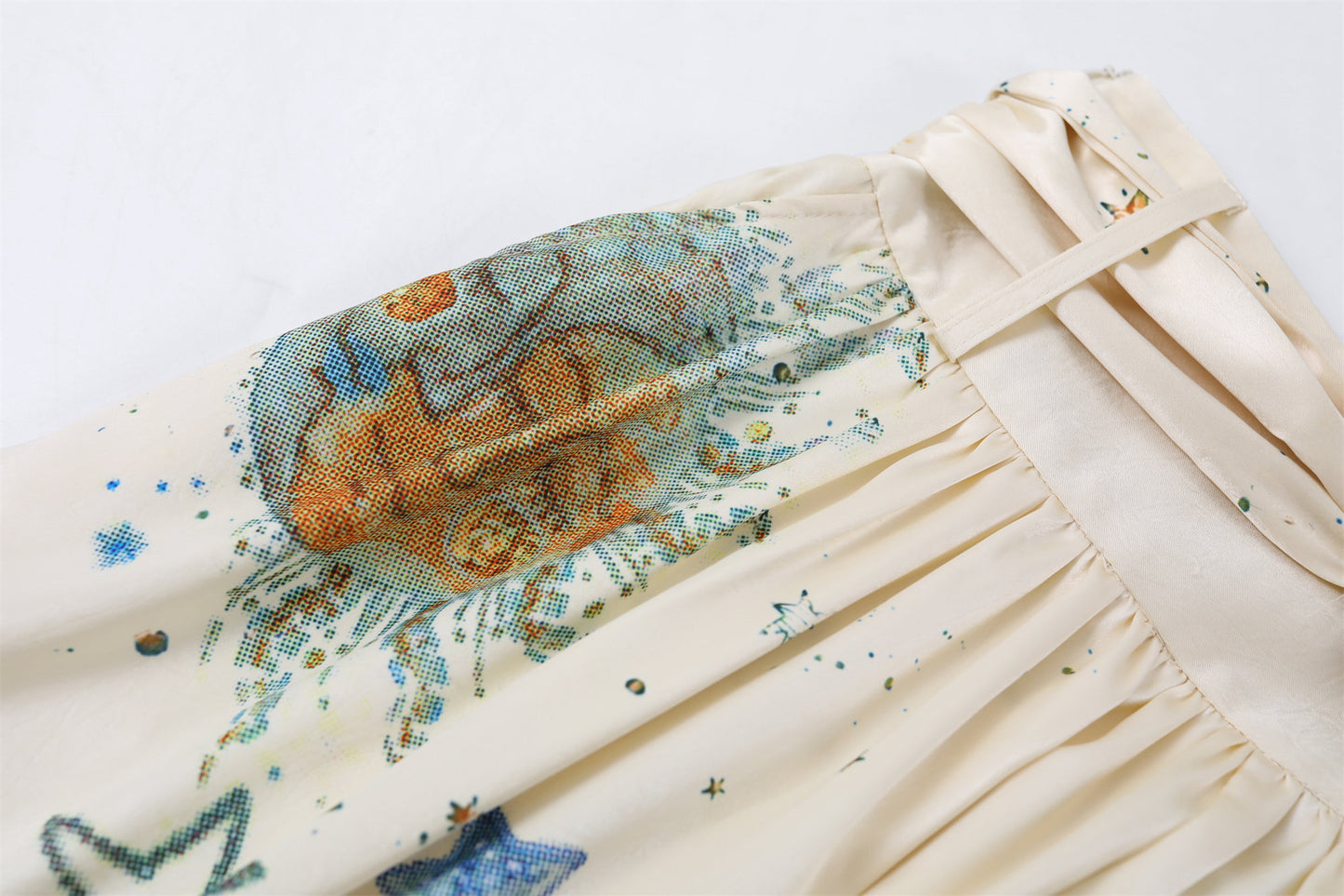 Gorgeous Polka Dot Scarf Detail A-Line Long Dress Boho Poet Blouse Printed Midi Skirt Set Maxi Dress AP6754