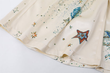 Gorgeous Polka Dot Scarf Detail A-Line Long Dress Boho Poet Blouse Printed Midi Skirt Set Maxi Dress AP6754