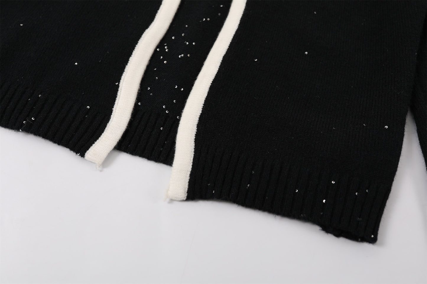Glam Black Knit Two-Piece Outfit Sheath Mini Skirt White Trim  Preppy Chic Outfits Short Dress AP6755