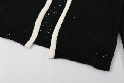 Glam Black Knit Two-Piece Outfit Sheath Mini Skirt White Trim  Preppy Chic Outfits Short Dress AP6755