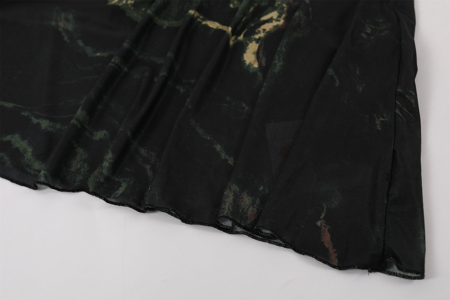 Stunning Metallic Swirl Print Sheath Maxi Dress Mystical Black Sheer Bell Sleeves Long Dress AP6758