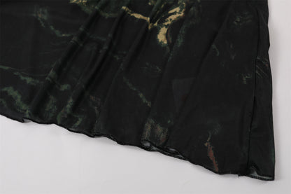 Stunning Metallic Swirl Print Sheath Maxi Dress Mystical Black Sheer Bell Sleeves Long Dress AP6758