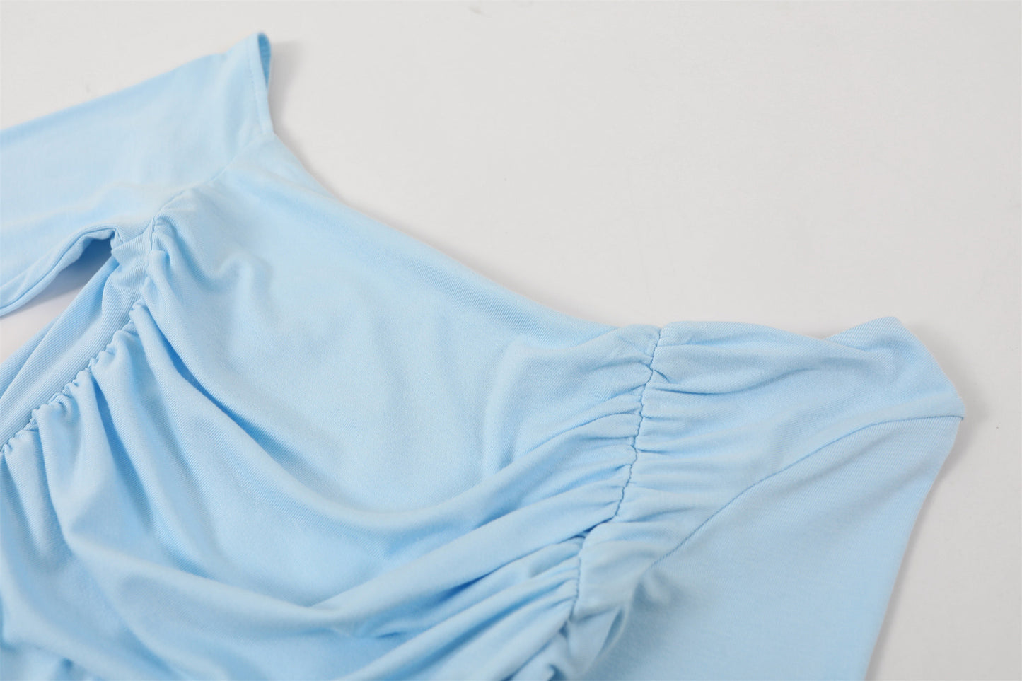 Novelty Sky Blue Asymmetrical Neck A-Line Maxi Dress Long Sleeve 3D Floral Detail Long Dress AP6759