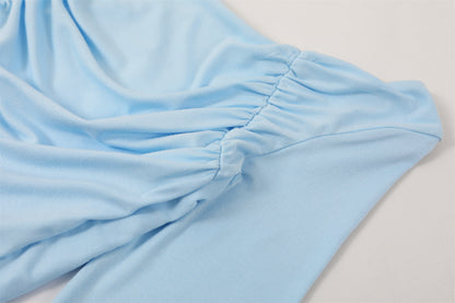 Novelty Sky Blue Asymmetrical Neck A-Line Maxi Dress Long Sleeve 3D Floral Detail Long Dress AP6759