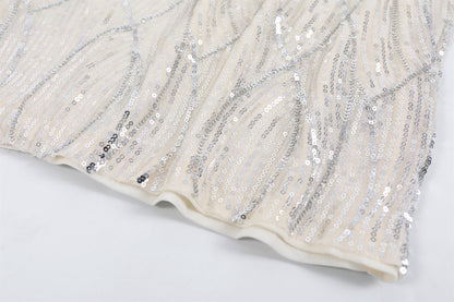 French Style Wave Pattern Bodycon Midi Dress Glam Sequin Halter Long Dress AP6763