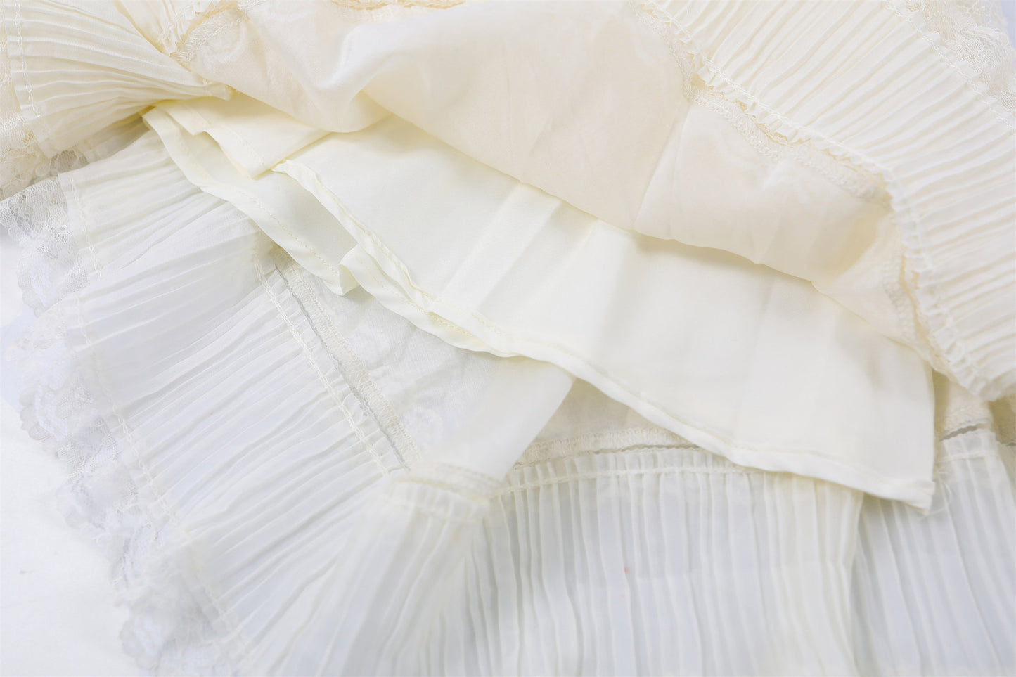 Minimalist Smocked Spaghetti Strap Top Tiered Maxi Skirt Ethereal Cream Lace Tulle Set A-Line Long Dress AP6764