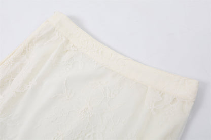 Minimalist Smocked Spaghetti Strap Top Tiered Maxi Skirt Ethereal Cream Lace Tulle Set A-Line Long Dress AP6764