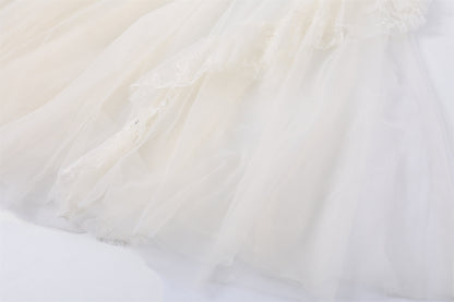 Minimalist Smocked Spaghetti Strap Top Tiered Maxi Skirt Ethereal Cream Lace Tulle Set A-Line Long Dress AP6764