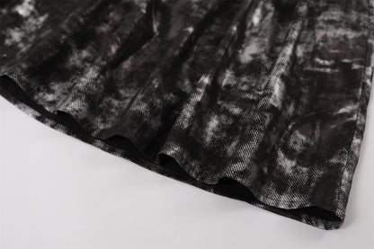 Charming Tie-Dye V Neck A-Line Maxi Dress Bohemian Grey Knit Brown Ruffle Accent Long Dress AP6766