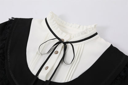 Gothic-Style White Jewel Neck Long Sleeve A-Line Maxi Dress Vintage Inspired Black Ribbon Tie Long Dress AP6767