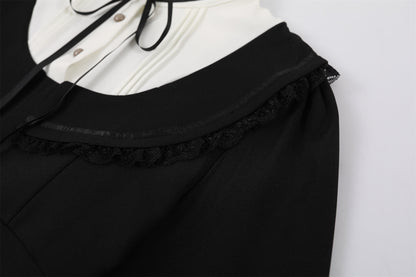 Gothic-Style White Jewel Neck Long Sleeve A-Line Maxi Dress Vintage Inspired Black Ribbon Tie Long Dress AP6767