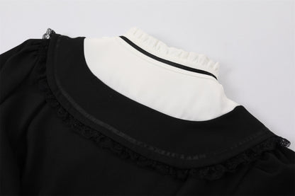 Gothic-Style White Jewel Neck Long Sleeve A-Line Maxi Dress Vintage Inspired Black Ribbon Tie Long Dress AP6767