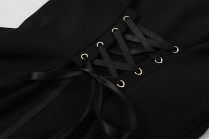 Gothic-Style White Jewel Neck Long Sleeve A-Line Maxi Dress Vintage Inspired Black Ribbon Tie Long Dress AP6767