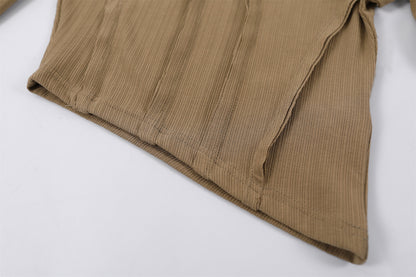 Playful Textured Top Ruched Sheath Maxi Skirt Chic Beige Asymmetrical Neck Two-Piece Set Long Dress AP6770