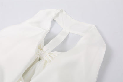Trendy Back Bow Cutout Maxi Dress Elegant White Draped Neckline Wedding Guest Looks Mermaid Long Dress AP6776
