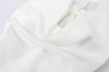 Trendy Back Bow Cutout Maxi Dress Elegant White Draped Neckline Wedding Guest Looks Mermaid Long Dress AP6776