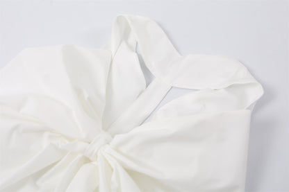Trendy Back Bow Cutout Maxi Dress Elegant White Draped Neckline Wedding Guest Looks Mermaid Long Dress AP6776