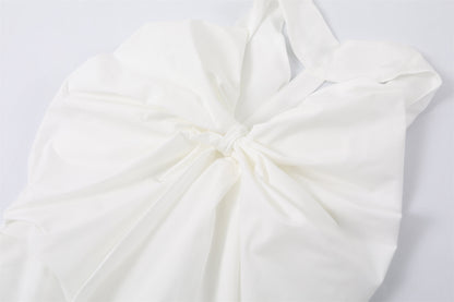Trendy Back Bow Cutout Maxi Dress Elegant White Draped Neckline Wedding Guest Looks Mermaid Long Dress AP6776