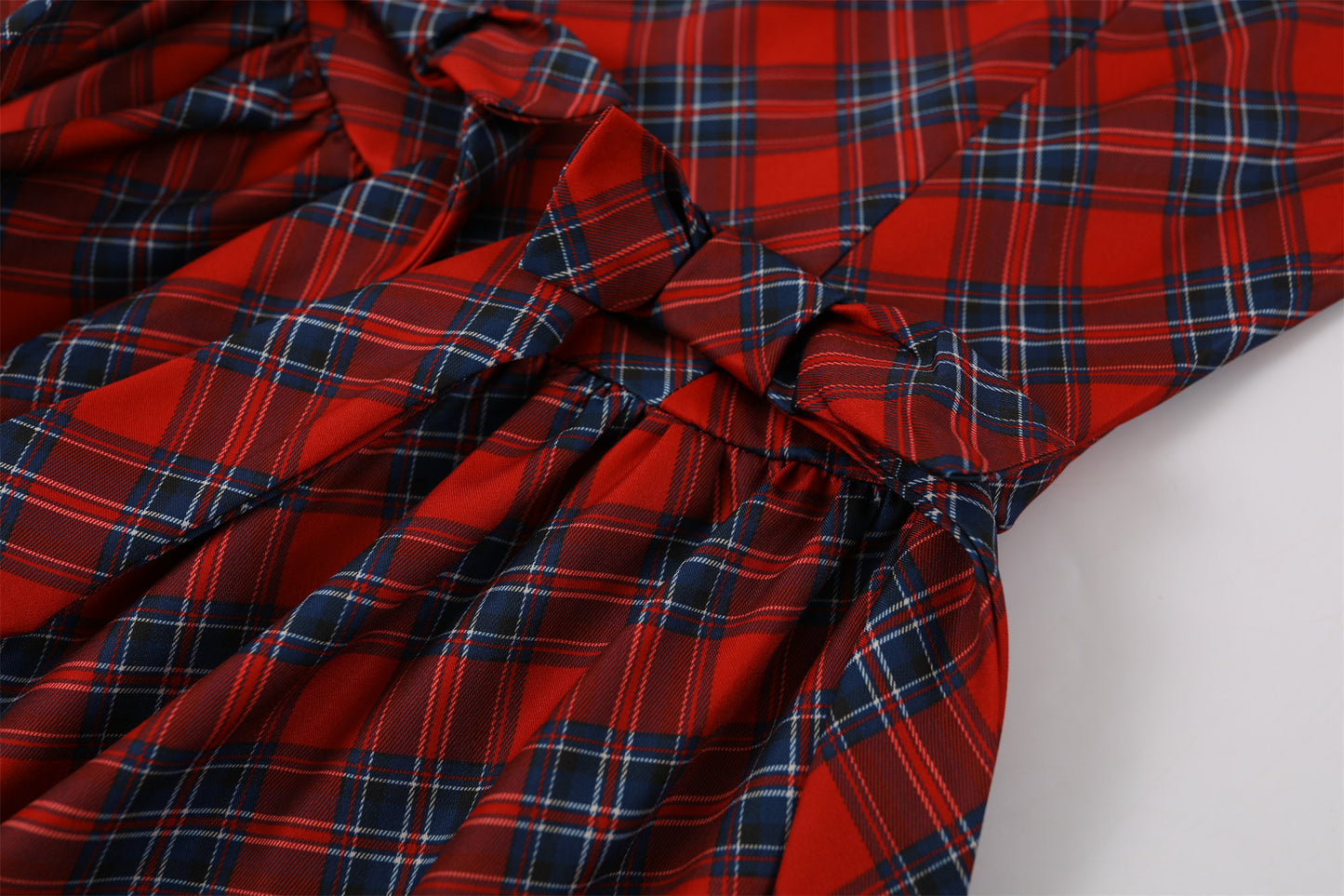 Attractive Spaghetti Straps Bow Waist A-Line Mini Dress Y2K Revival Red Plaid Short Dress AP6777