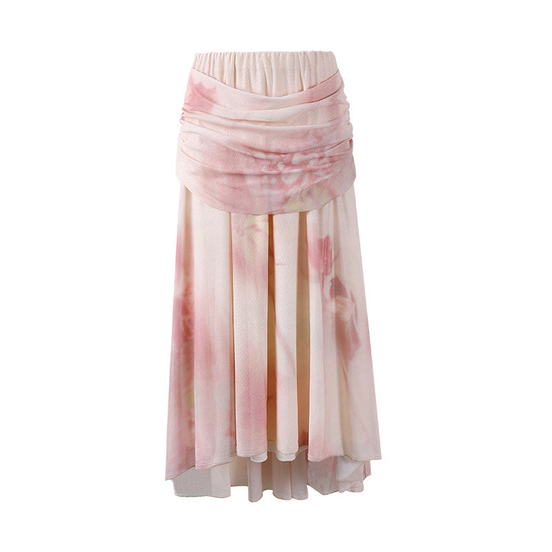 Vogue Blush Tie-Dye Two-Piece A-Line Maxi Dress Soft Girl Aesthetic Ruched Long Sleeve Top Date Outfits Long Dress AP6778