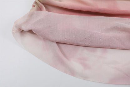 Vogue Blush Tie-Dye Two-Piece A-Line Maxi Dress Soft Girl Aesthetic Ruched Long Sleeve Top Date Outfits Long Dress AP6778