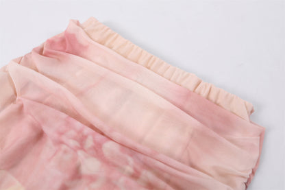 Vogue Blush Tie-Dye Two-Piece A-Line Maxi Dress Soft Girl Aesthetic Ruched Long Sleeve Top Date Outfits Long Dress AP6778