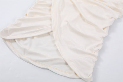 Princess Scarf Tie Floral Details Maxi Dress Elegant Cream Strapless Ruched Evening Wear Long Dress AP6781