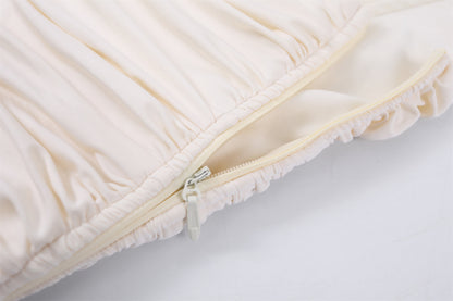 Princess Scarf Tie Floral Details Maxi Dress Elegant Cream Strapless Ruched Evening Wear Long Dress AP6781