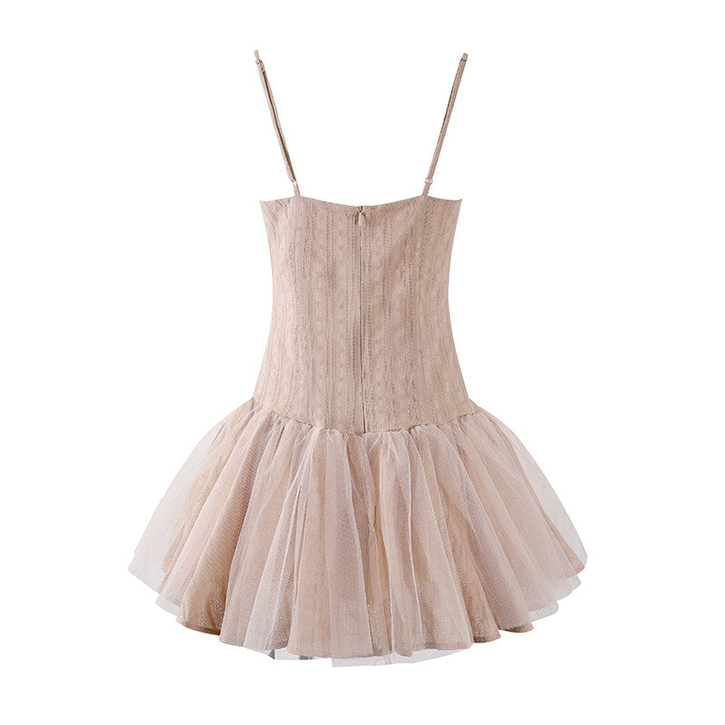 Fancy Spaghetti Straps A-Line Mini Dress Girly Corset Summer Party Outfits White Bow Tulle Short Dress AP6782