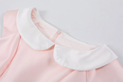 Delicate Bow Waist A-Line Midi Dress Short Sleeve Retro 50s Satin Jewel Neck Long Dress AP6783