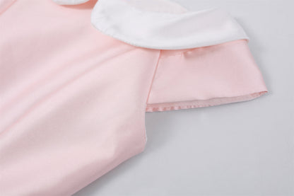 Delicate Bow Waist A-Line Midi Dress Short Sleeve Retro 50s Satin Jewel Neck Long Dress AP6783