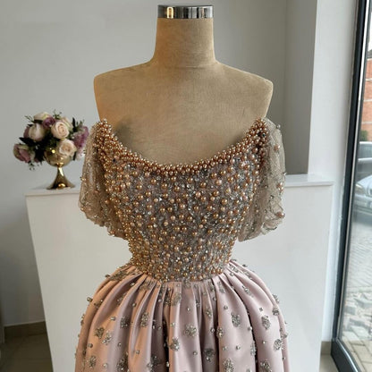 Y2K Off-Shoulder Prom Dresses A-Line Beading Formal Gowns AP6790
