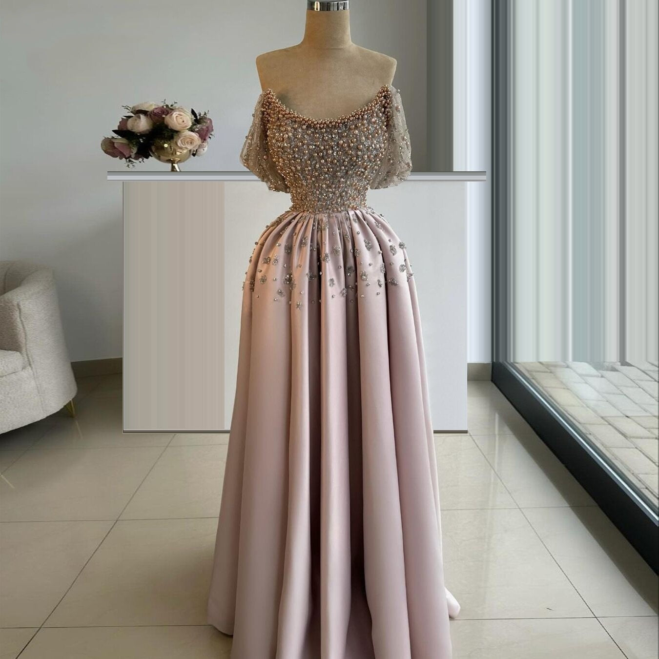 Y2K Off-Shoulder Prom Dresses A-Line Beading Formal Gowns AP6790