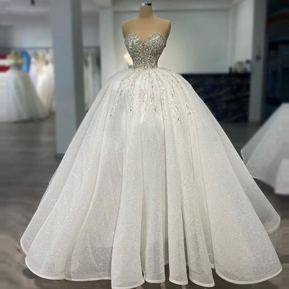 Retro Strapless Wedding Dress Ideas Beaded A-Line Bridal Outfits AP6791