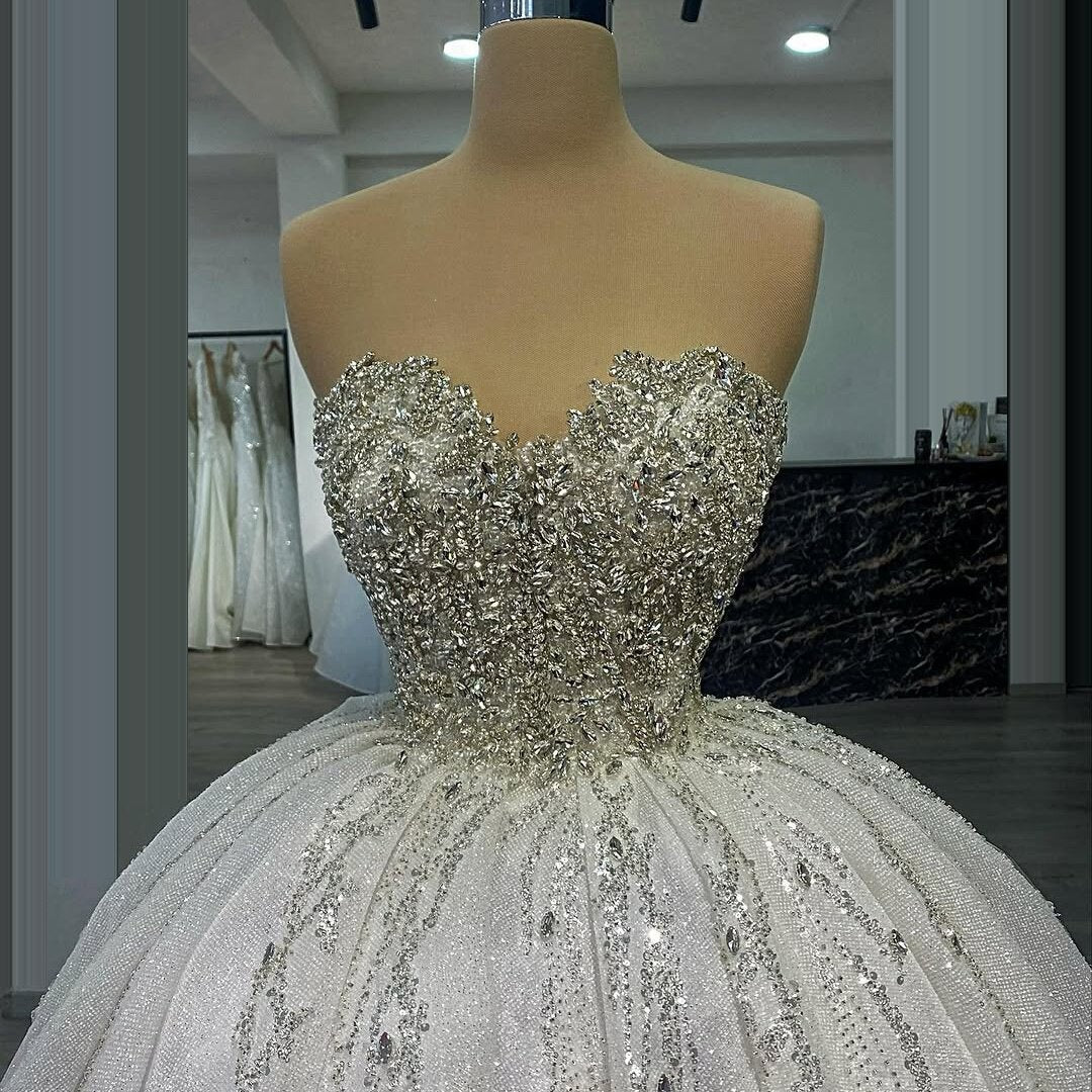 Retro Strapless Wedding Dress Ideas Beaded A-Line Bridal Outfits AP6791