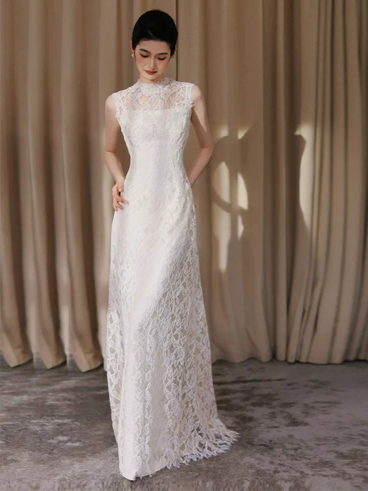 Whimsical Mermaid Lace Wedding Dress Jewel Neck Open Back Bridal Dress AP6820