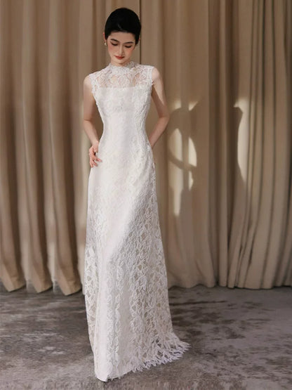 Whimsical Mermaid Lace Wedding Dress Jewel Neck Open Back Bridal Dress AP6820