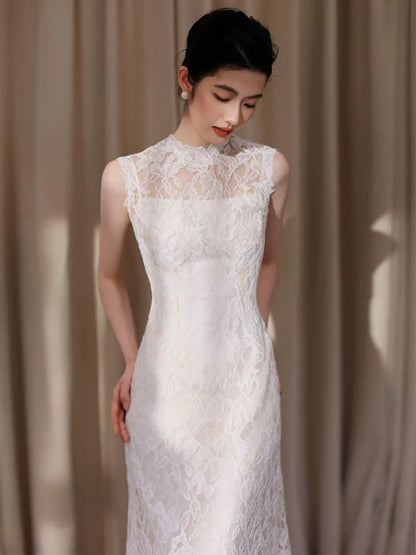 Whimsical Mermaid Lace Wedding Dress Jewel Neck Open Back Bridal Dress AP6820