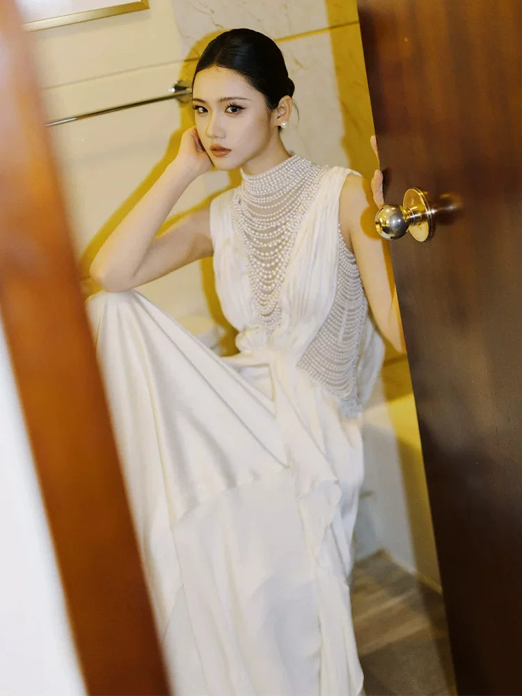 Romantic High Collar Ruffled Wedding Dress Beading A-Line Bridal Gown AP6823