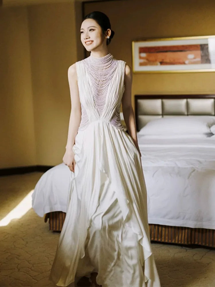 Romantic High Collar Ruffled Wedding Dress Beading A-Line Bridal Gown AP6823