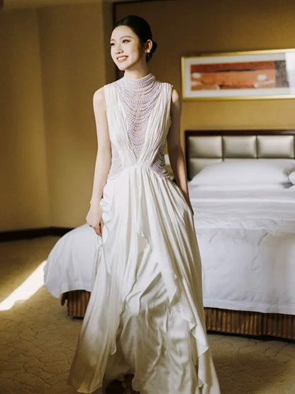 Romantic High Collar Ruffled Wedding Dress Beading A-Line Bridal Gown AP6823