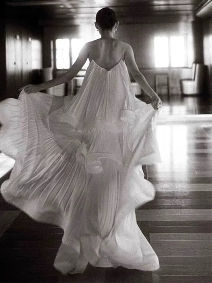 Luxury Strapless A-Line Wedding Dress Tiered Bridal Dress AP6828