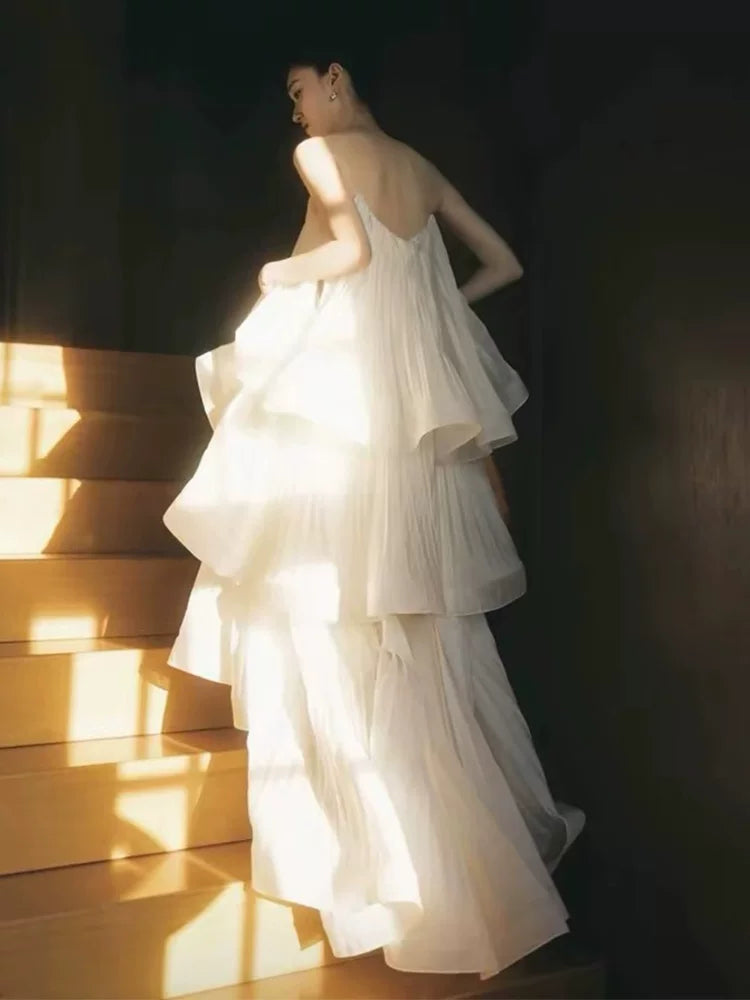 Luxury Strapless A-Line Wedding Dress Tiered Bridal Dress AP6828