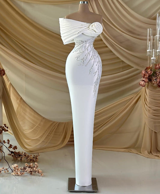Classical Off-Shoulder Wedding Dress Floral Sheath Bridal Outfit Beads Sequins Bridal Dress AP6831