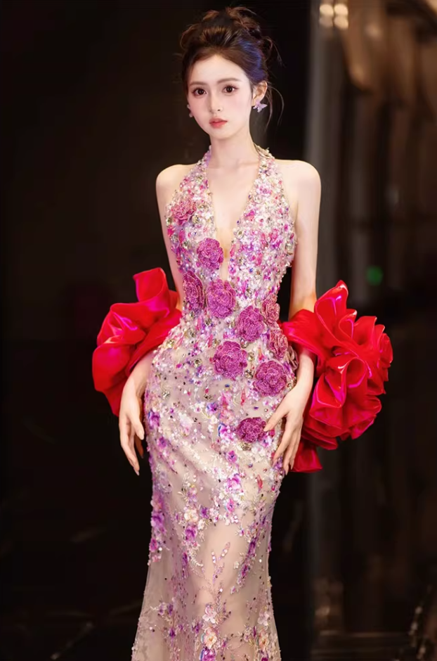 Artistic Halter Neck Prom Dress Mermaid Evening Dress Sequins Appliques Formal Outfit AP6834