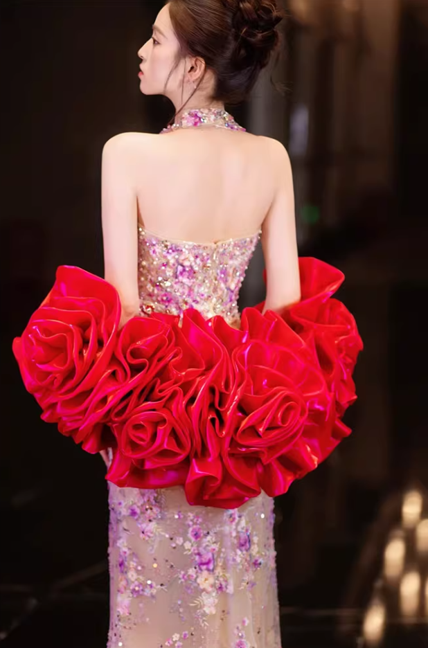 Artistic Halter Neck Prom Dress Mermaid Evening Dress Sequins Appliques Formal Outfit AP6834