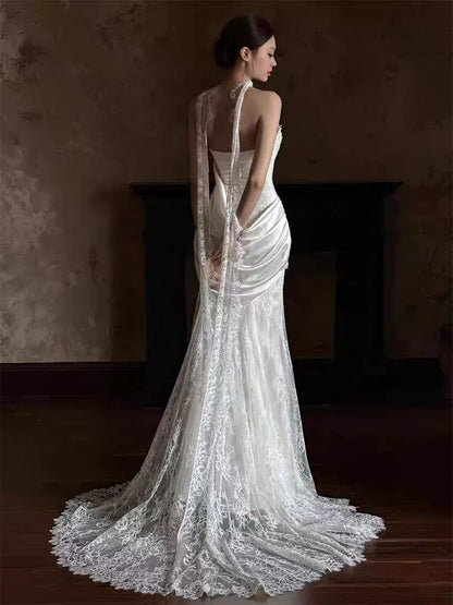 Alluring Strapless Lace Wedding Dress Draped Mermaid Bridal Dress AP6838