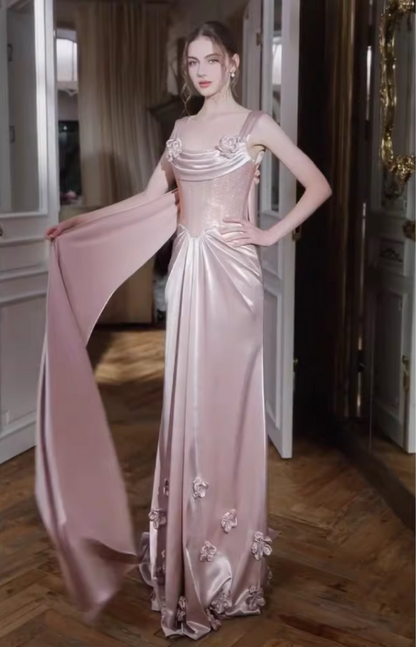 Gorgeous Spaghetti Strap Prom Dresses Light Pink Sheath Evening Outfit Sequins Appliques Formal Outfits AP6839